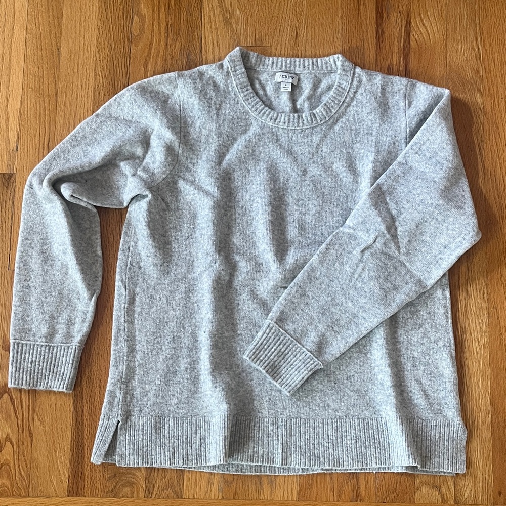 J. Crew Women's Light Gray Crewneck Sweater, side slits